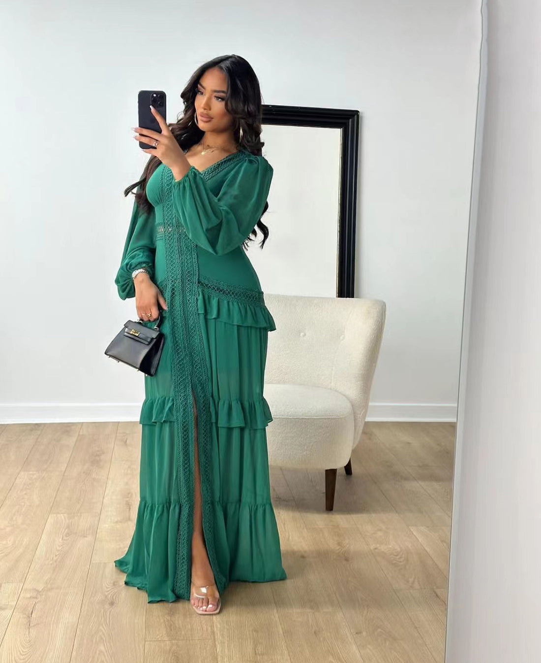 Amy Lange Ärmel Maxi-Kleid Für Damen – Valéora