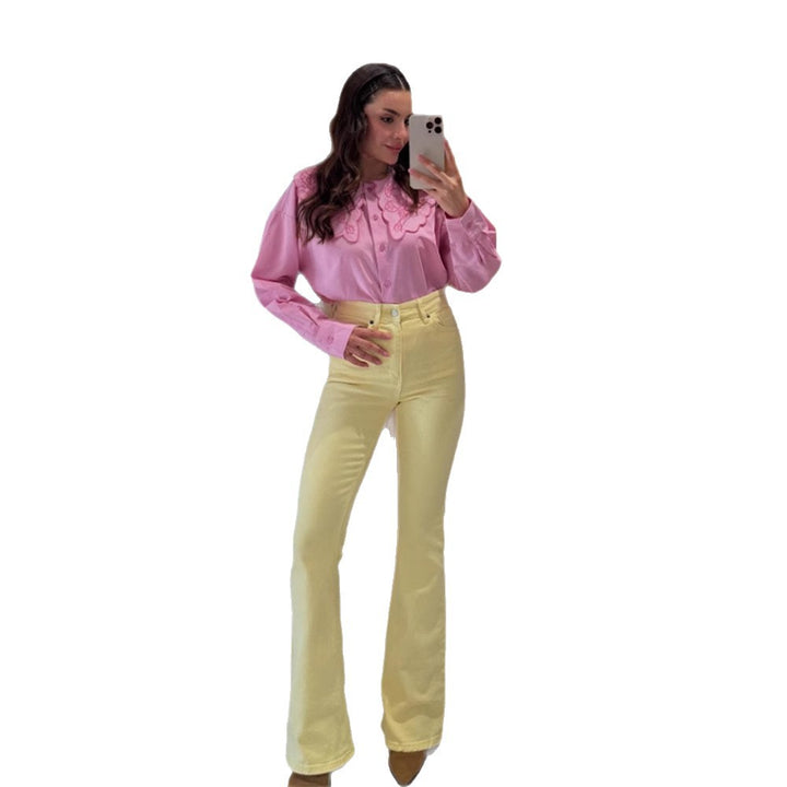 Damen Bluse mit übergroßem besticktem Spitzenkragen, Ballonärmeln & kastiger Silhouette Echoarchiv
