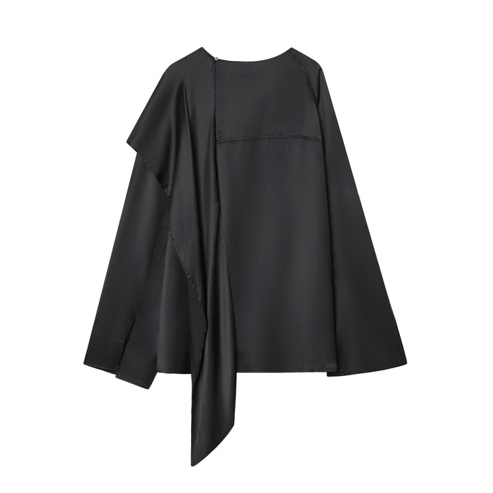 Damen nan asymmetrische Satin-Bluse mit Cascading-Volant und Rundhals Echo Archiv