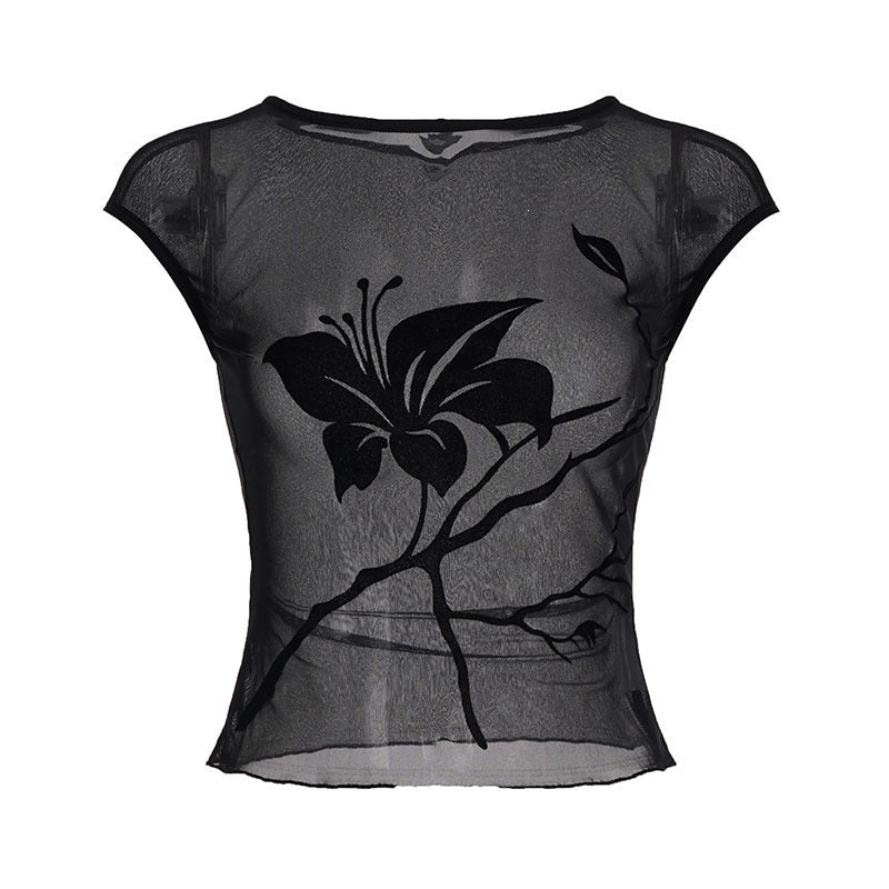 Damen transparente Mesh-Bluse mit floralem Druck Echo Archiv