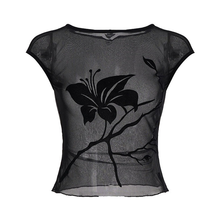 Damen transparente Mesh-Bluse mit floralem Druck Echo Archiv
