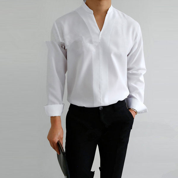 Herren Langarmhemd im modernen Mandarin-Kragen-Stil mit eleganter Knopfblende Echoarchiv