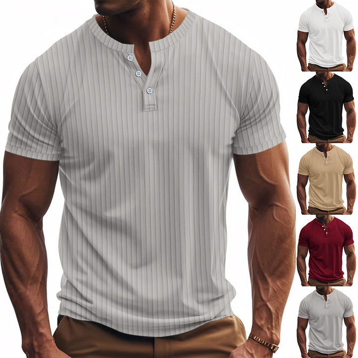 Herren Kurzarm Henley-Shirt mit Streifenmuster und praktischen Knöpfen Echoarchiv