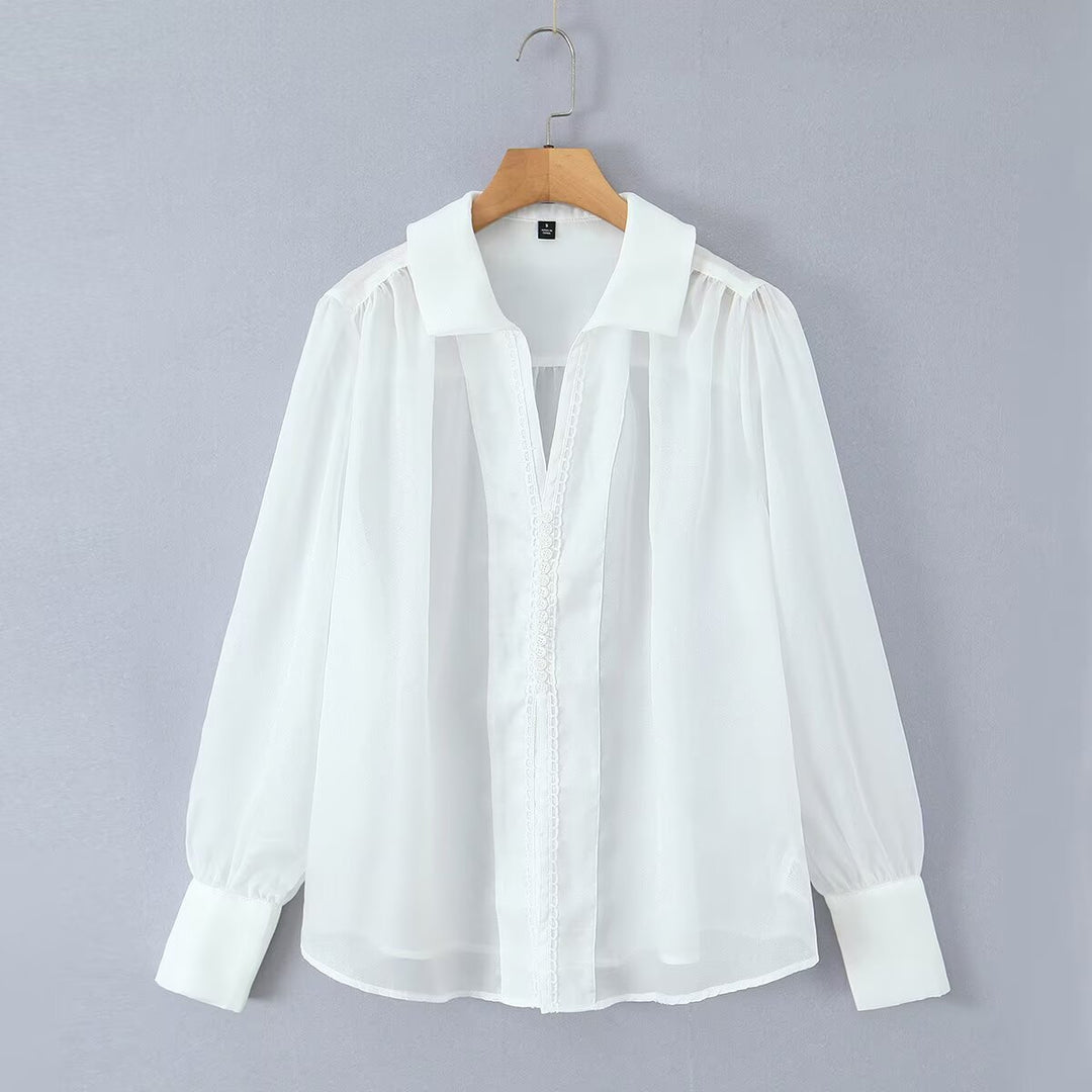 Damen elegante Chiffonbluse mit raffinierten Puffärmeln und edlem Kragen Echo Archiv