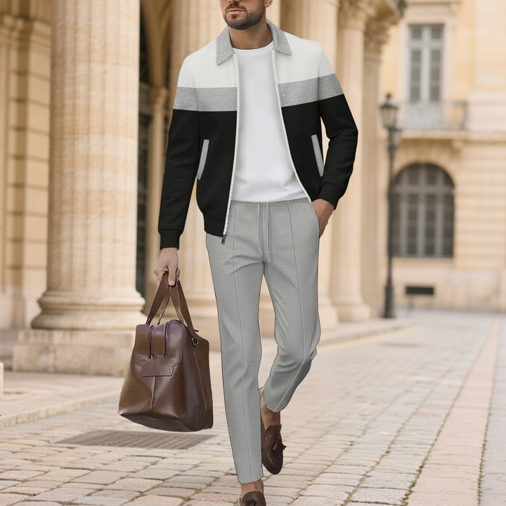 Herren moderdne Freizeitjacke mit kontrastierendem Design und lässigen Chinohosen Echoarchiv