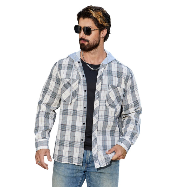 Herren lässige Karobluse mit Kapuze und Brusttaschen Echoarchiv