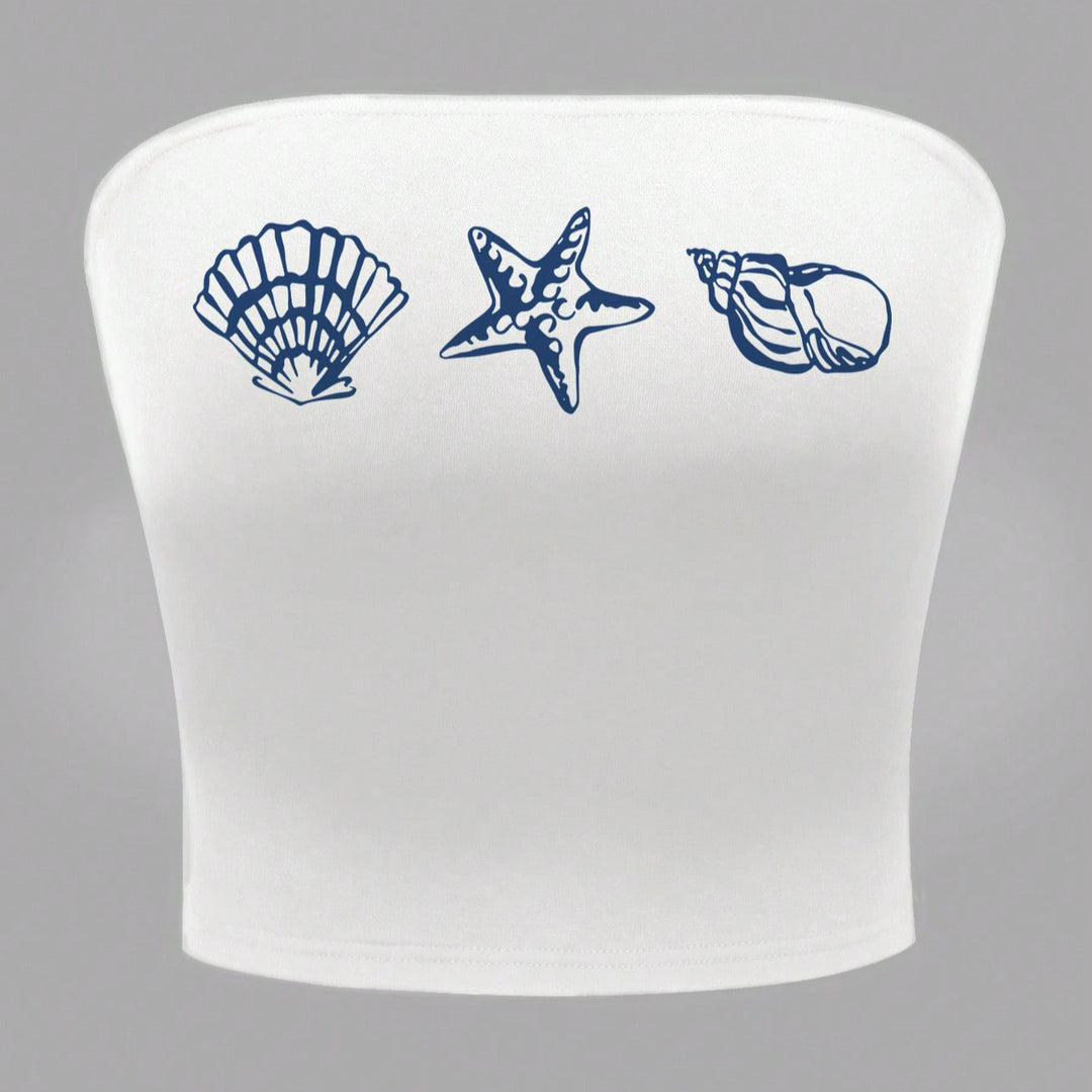 Damen Bandeau-Top im maritimen Design mit muschelförmigen Motiven Echo Archiv