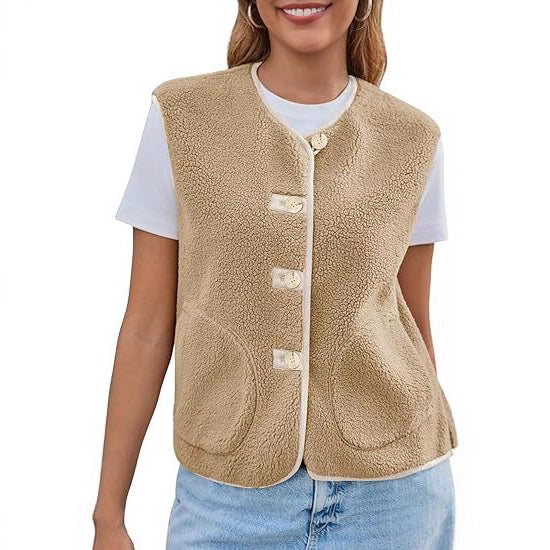 Damen Teddy-Fleece-Weste mit Rundhalsausschnitt und Knopfverschluss Echo Archiv