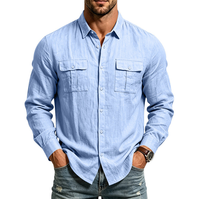 Herren Leinenhemd mit Brusttaschen und lässigem Overshirt Echoarchiv