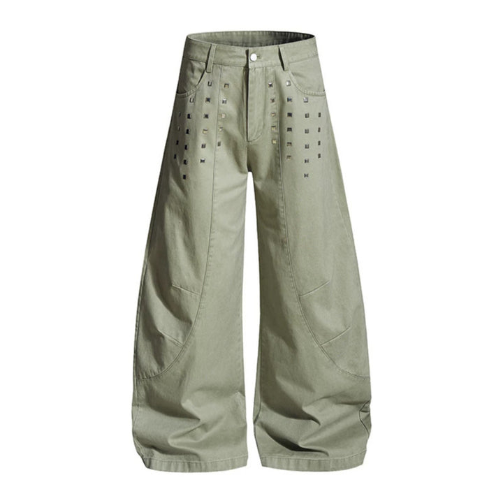 Damen Weite Culotte-Cargohose mit hohem Bund und Metallnieten, tiefer Schritt und aufgesetzten Taschen Echoarchiv