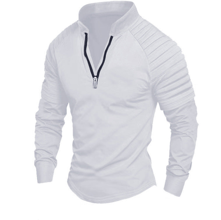 Herren Slim-Fit Troyer mit gesteppter Schulterpasse und halbem Reißverschluss – Cavarno