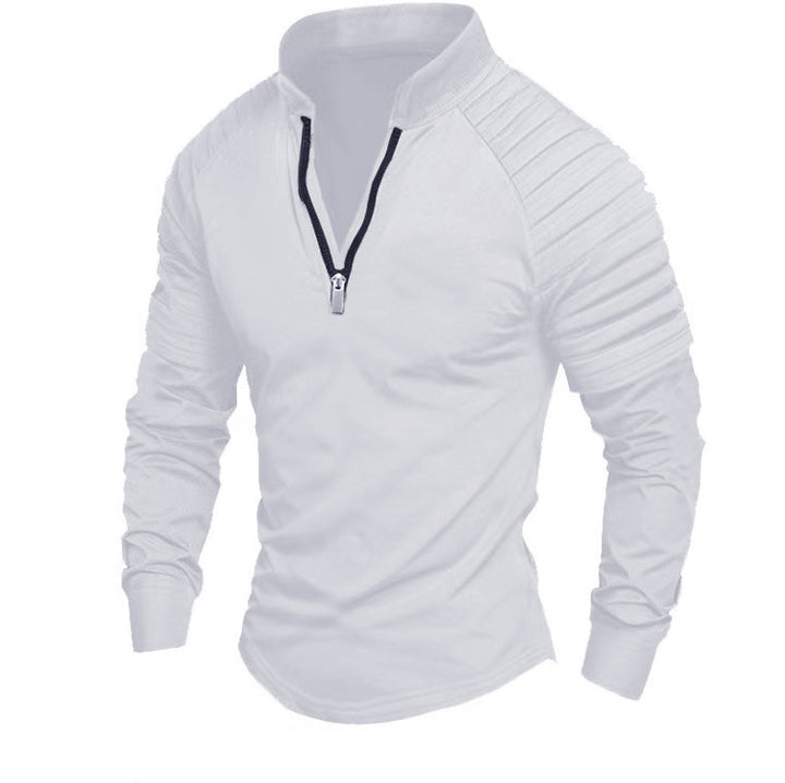 Herren Slim-Fit Troyer mit gesteppter Schulterpasse und halbem Reißverschluss – Cavarno