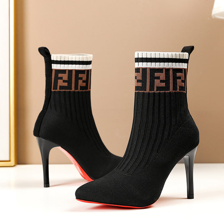 Damen nan elegante Strick-Socken-Stiefelette mit schmalem Stilettoabsatz und elastischem Schaft Echo Archiv