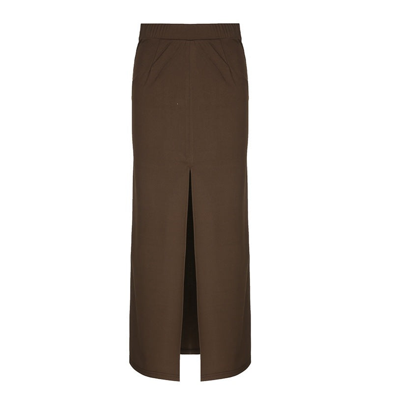 Damen Langer Maxirock mit Frontschlitz, elastischem Bund und Eingrifftaschen Echo Archiv