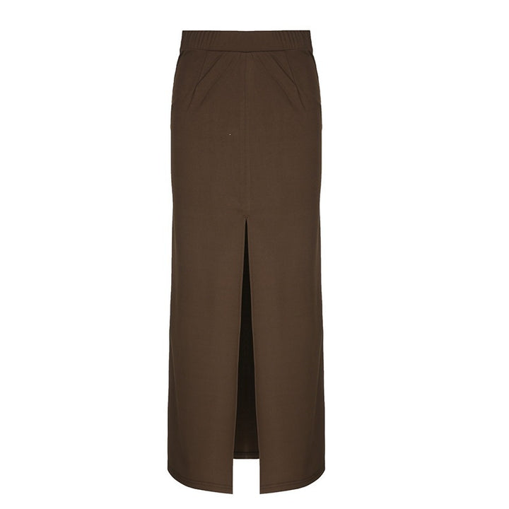 Damen Langer Maxirock mit Frontschlitz, elastischem Bund und Eingrifftaschen Echo Archiv
