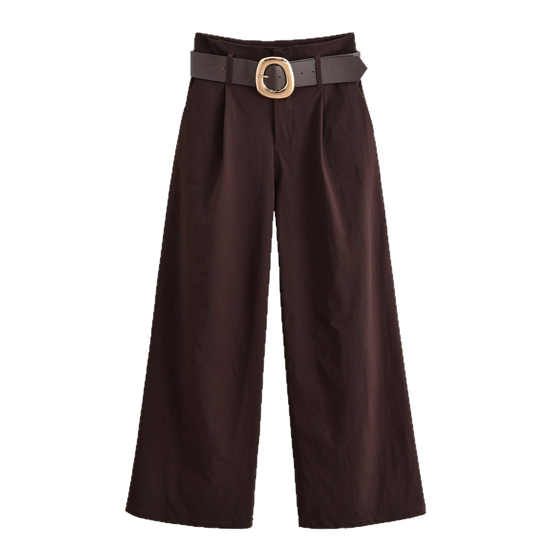 Damen hochtaillierte Culotte-Hose mit weitem Bein, Bundfalten und Statement-Gürtel Echo Archiv