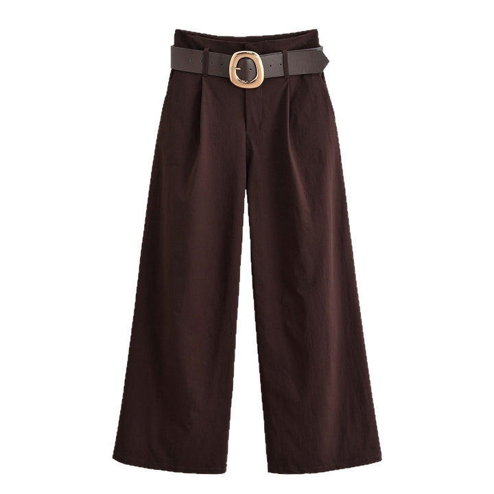 Damen hochtaillierte Culotte-Hose mit weitem Bein, Bundfalten und Statement-Gürtel Echo Archiv