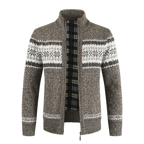 Herren Strickjacke mit modernem Norweger-Muster und hohem Kragen Echoarchiv