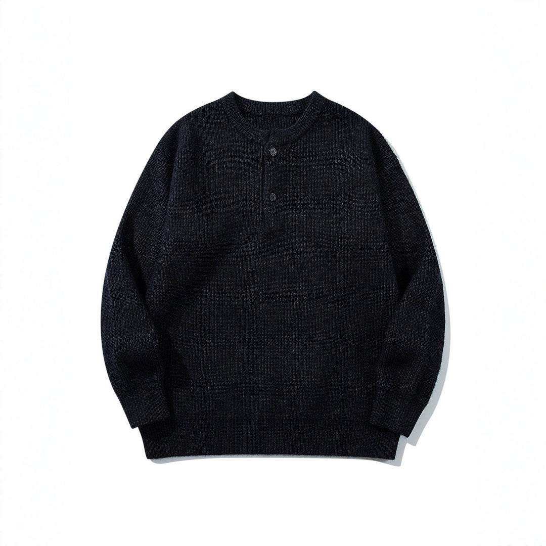 Herren Grobstrick-Henley-Pullover mit halber Knopfleiste und Rippbündchen Echoarchiv
