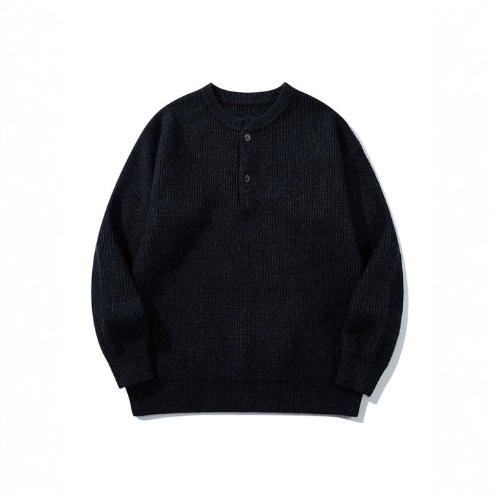 Herren Grobstrick-Henley-Pullover mit halber Knopfleiste und Rippbündchen Echoarchiv