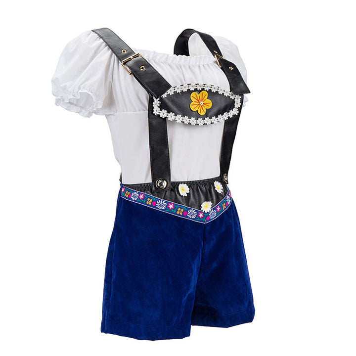 Damen nan verspieltes Latzshorts-Set mit Carmenbluse, verstellbaren Trägern und Blumenapplikation Echo Archiv