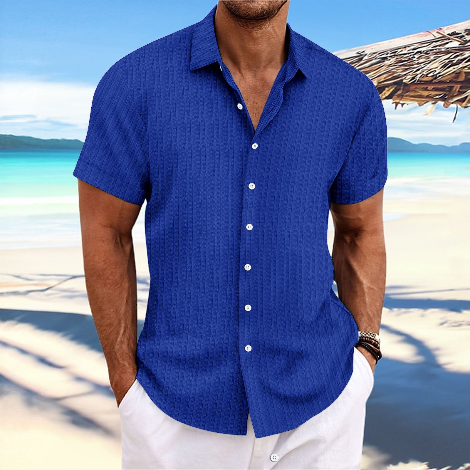 Herren Kurzarm gestreiftes lässiges Button-Up Hemd Echoarchiv