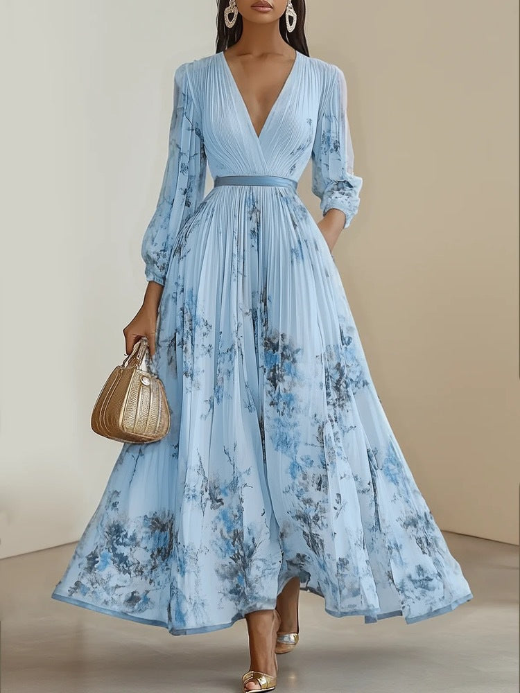 Damen Prachtvolles Maxikleid mit tiefem V-Ausschnitt und floralem Design Echo Archiv