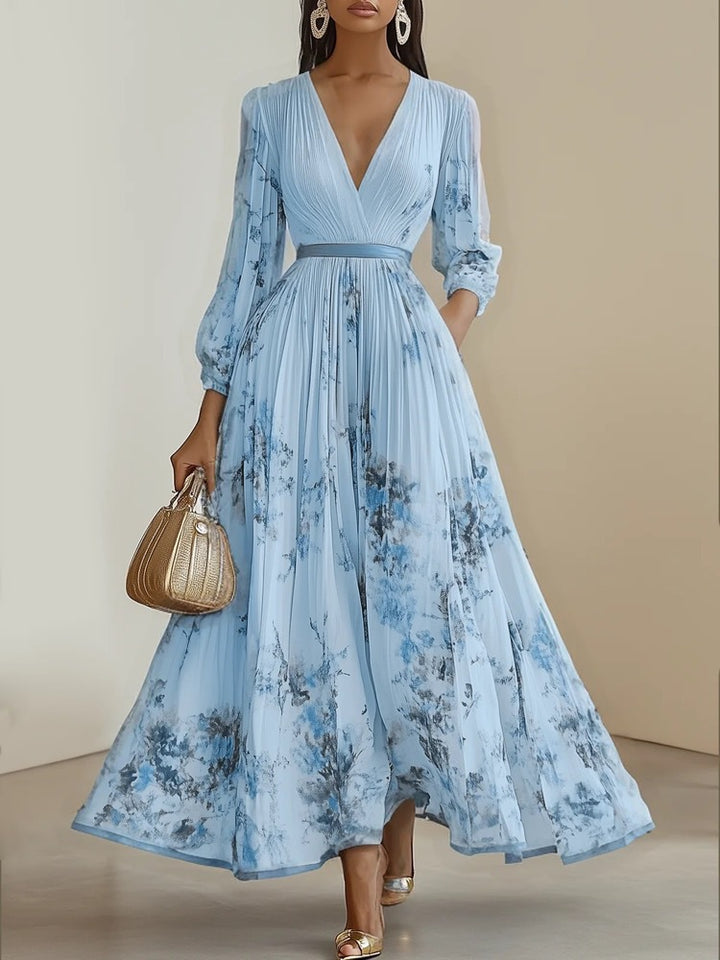 Damen Prachtvolles Maxikleid mit tiefem V-Ausschnitt und floralem Design Echo Archiv