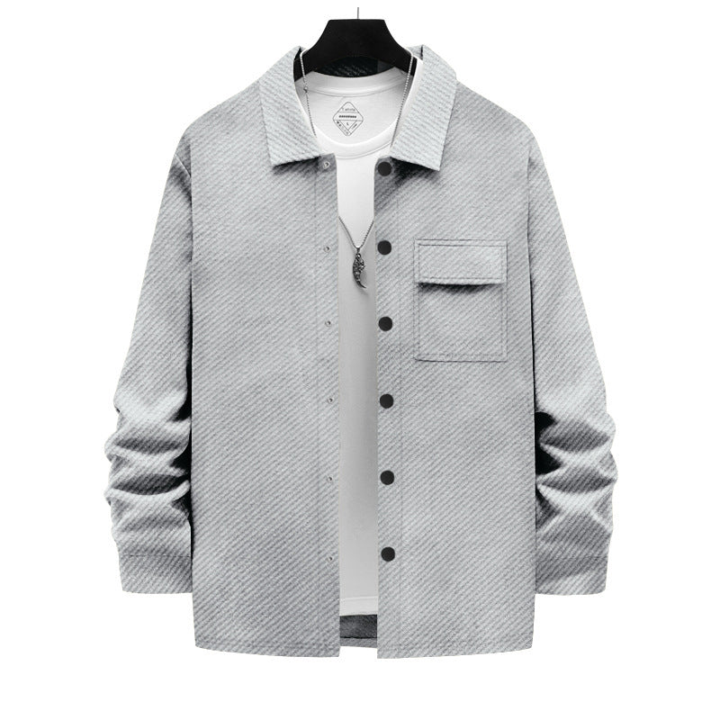 Herren nan strukturierte Overshirt-Jacke mit Kentkragen Druckknopfleiste und aufgesetzter Brusttasche Echo Archiv