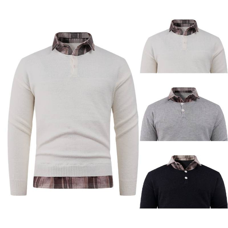 Herren Pullover mit integriertem Hemdkragen und Knopfdetails Echoarchiv