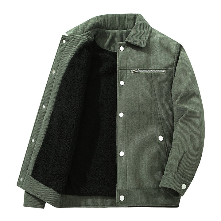 Herren Cord-Truckerjacke mit Reißverschluss-Brusttasche und Druckknopffront Echo Archiv