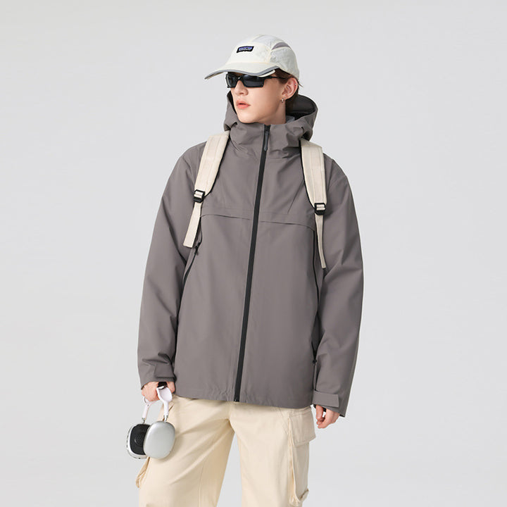 Herren Minimalistische Hybrid‑Regenjacke mit verstaubarer Kapuze und atmungsaktiver Membran Echo Archiv