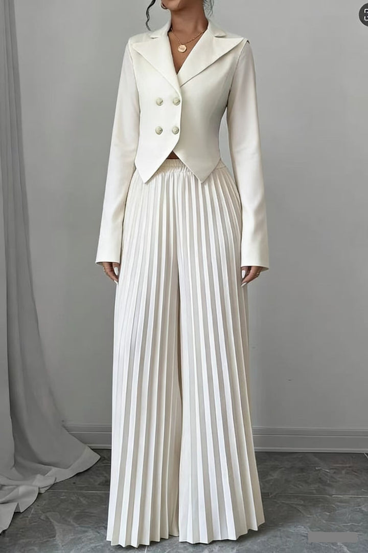 Damen Taillierter Doppelreihiger Blazer und plissierte Palazzo-Hose – Valéne