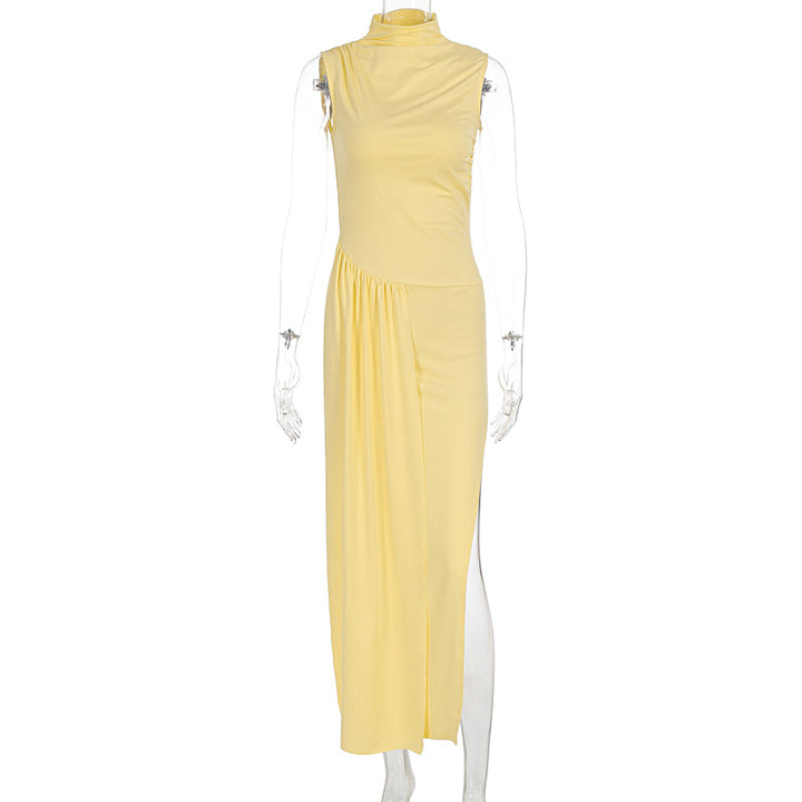 Damen elegantes Maxikleid mit asymmetrischem Schnitt und hohem Schlitz Echo Archiv