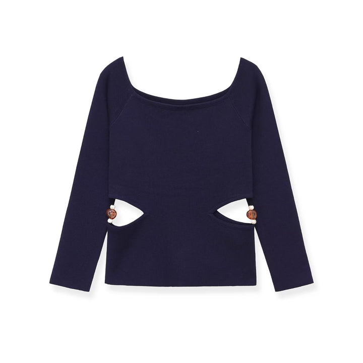 Damen Langarmshirt mit seitlichen Taillen-Aussparungen und Perlenbesatz Echo Archiv