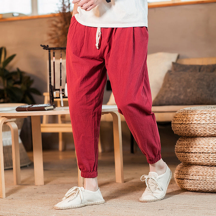Herren nan leichte Baumwoll-Leinen Jogginghose mit Kordelzug elastischen Bündchen und Seitentaschen Echo Archiv
