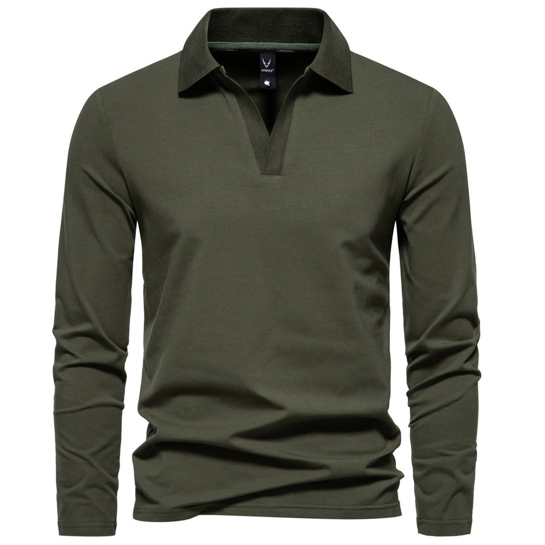 Herren nan Langarm-Polo mit offenem V-Ausschnitt, feinem Rippenkragen und schmaler Silhouette Echo Archiv