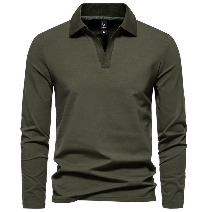 Herren nan Langarm-Polo mit offenem V-Ausschnitt, feinem Rippenkragen und schmaler Silhouette Echo Archiv