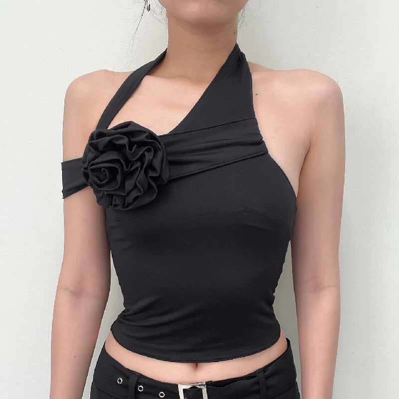 Damen asymmetrisches Top mit floraler Applikation und verstellbarem Träger Echo Archiv