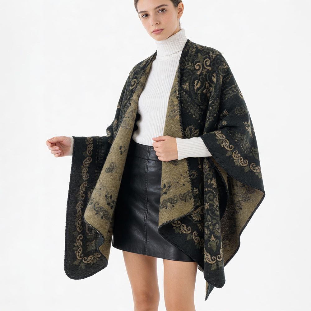 Damen Wendbarer Jacquard-Cape-Überwurf mit ornamentaler Struktur – Avérine