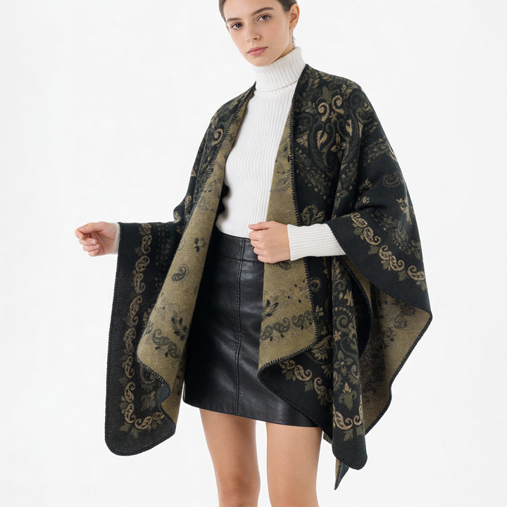 Damen Wendbarer Jacquard-Cape-Überwurf mit ornamentaler Struktur – Avérine