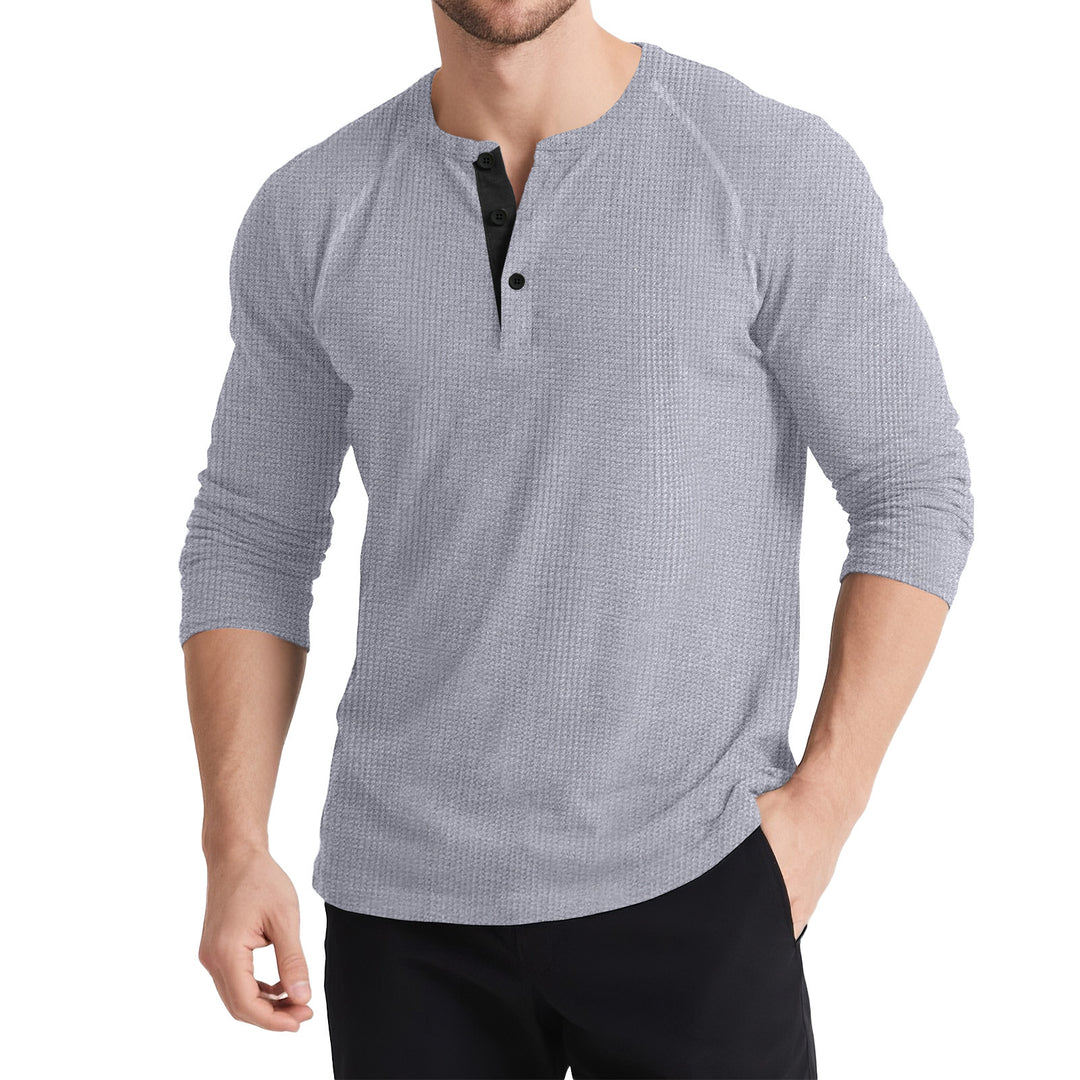 Herren Langarmshirt mit Knopfleiste und strukturierter Oberfläche Echoarchiv