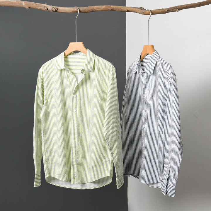 Herren Relaxed-Layering-Hemd mit feinen Längsstreifen, Kentkragen und softem Baumwollmix Echoarchiv
