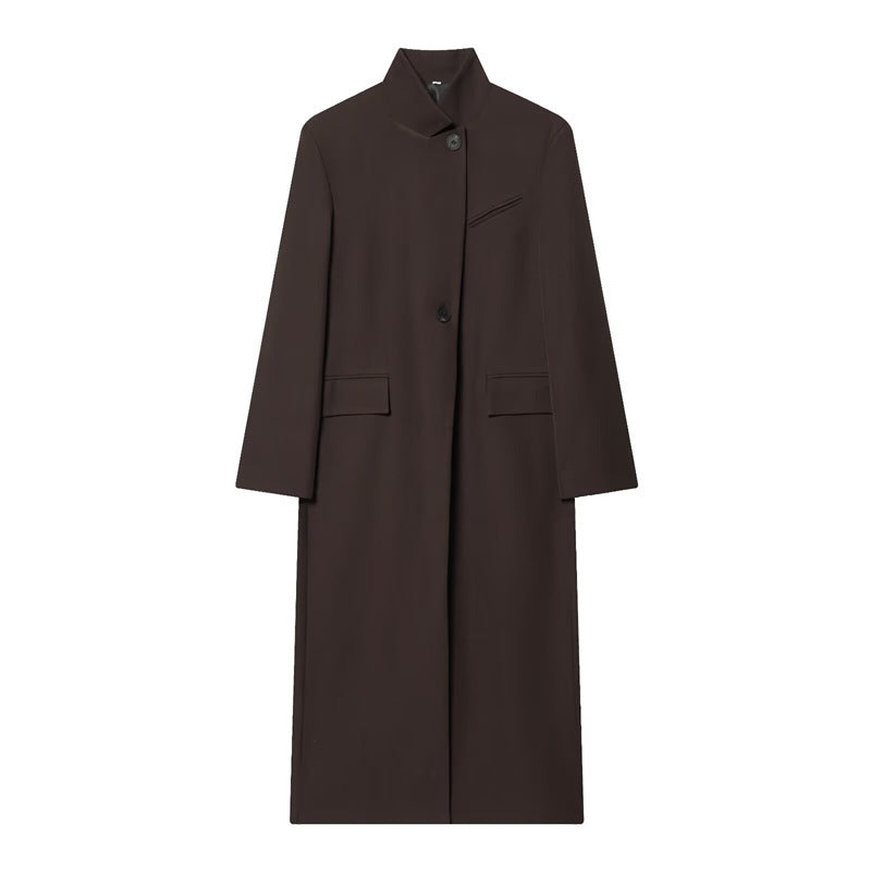 Damen Langer Mantel mit Mandarin-Kragen, minimalistischer Silhouette und verdeckter Knopfleiste Echo Archiv