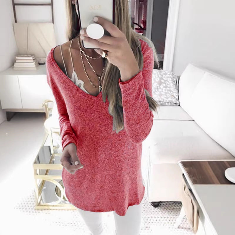 Damen feinstrick Tunika mit tiefem V-Ausschnitt und lässigem Oversized-Schnitt Echoarchiv