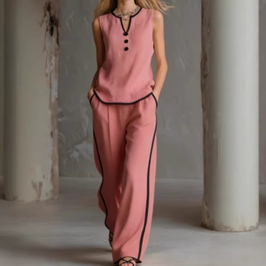 Damen Elegantes Zweiteiler-Set mit schickem Oberteil und weiten Hosen Echo Archiv