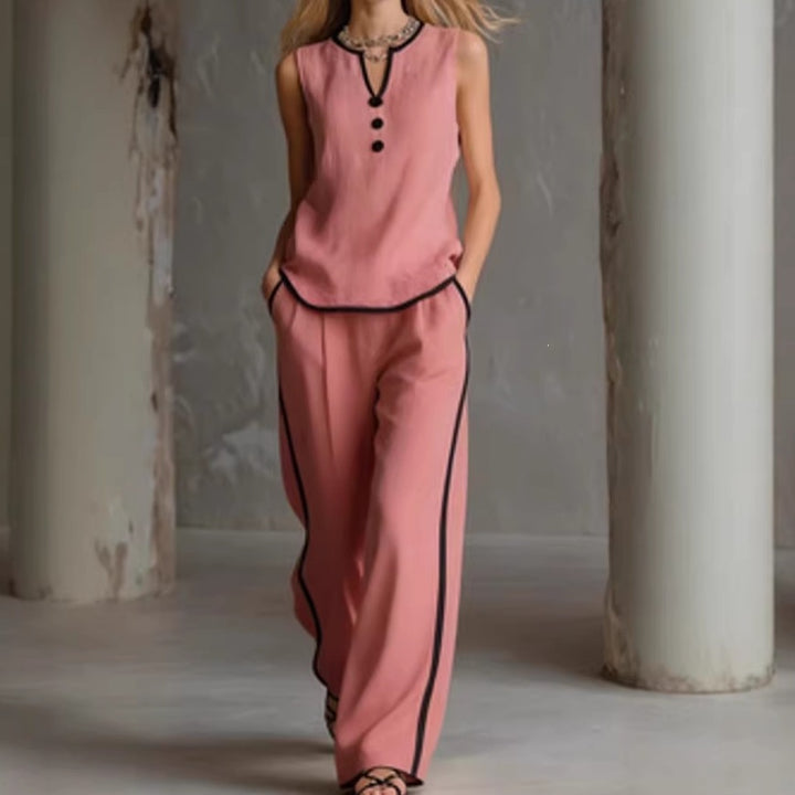 Damen Elegantes Zweiteiler-Set mit schickem Oberteil und weiten Hosen Echo Archiv