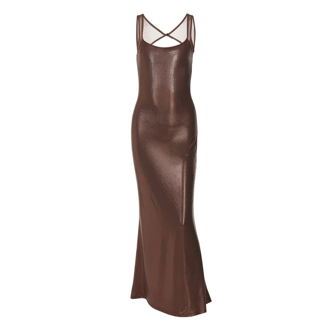 Damen Elegantes Maxikleid mit verführerischem Kreuzträger und schimmerndem Obermaterial Echo Archiv