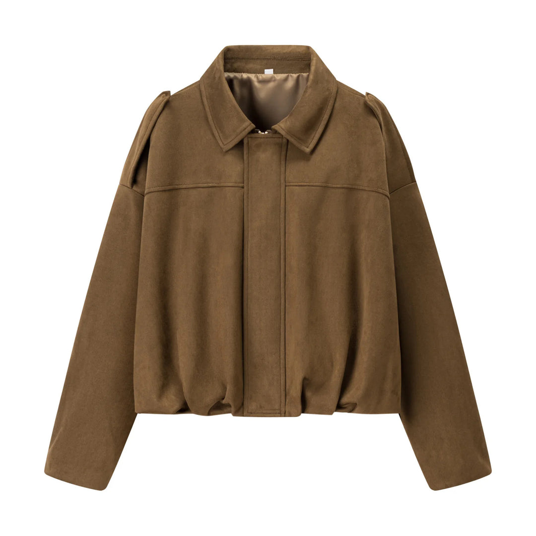 Damen nan cropped Boxy-Blouson mit Hemdkragen, verdeckter Frontleiste und elastischem Saum Echo Archiv