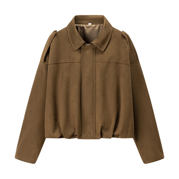 Damen nan cropped Boxy-Blouson mit Hemdkragen, verdeckter Frontleiste und elastischem Saum Echo Archiv